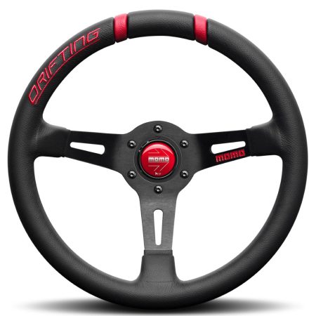 MOMO Drifting 33 Steering Wheel - Black Red Leather Black Spokes 330mm