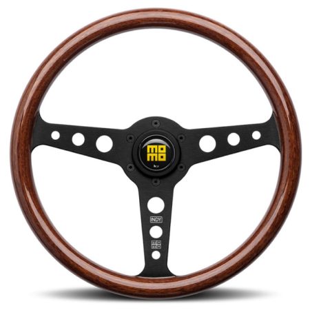 MOMO Indy Heritage Steering Wheel - Mahogany Wood Black Spokes 350mm