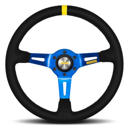 MOMO Mod. 08 Steering Wheel - Black Suede Blue Spokes 350mm