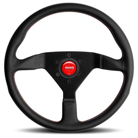 MOMO Montecarlo Steering Wheel - Black Leather Red Stitching Black Spokes 350mm
