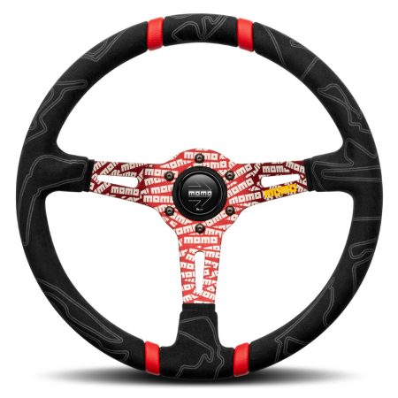 MOMO Ultra Steering Wheel - Black Alcantara Red Spokes 350mm